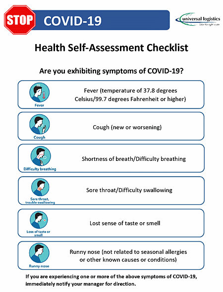 COVID-19 Health Self-Assessment Checklist
